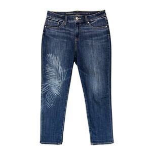 Chico's So Slimming Girlfriend Slim Leg Crop Jeans Women's Size 6 Palm Leaf Pant